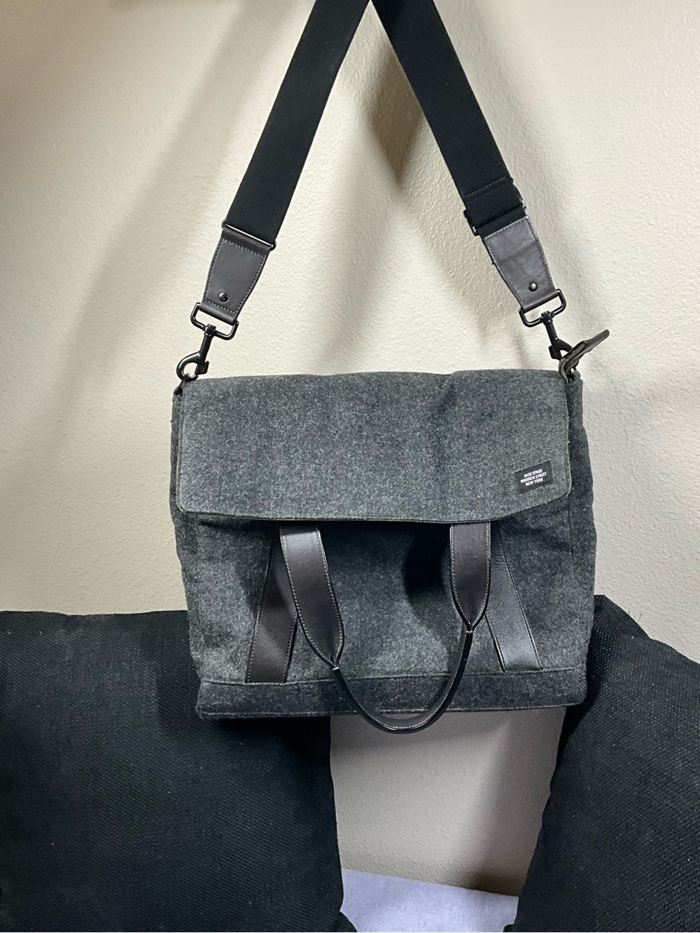 Jack Spade Warren Street Gray Oversized Wool Tote with Leather Trim